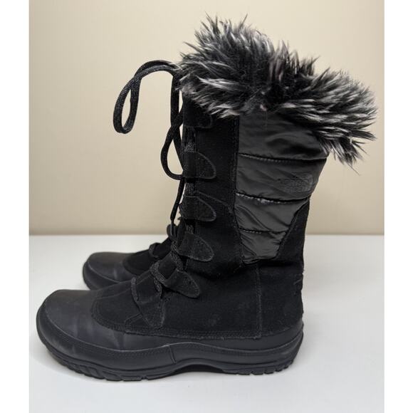 The North Face Nuptse Winter Boot Womens 8.5 Black Suede Waterproof Lace Up - Picture 1 of 9